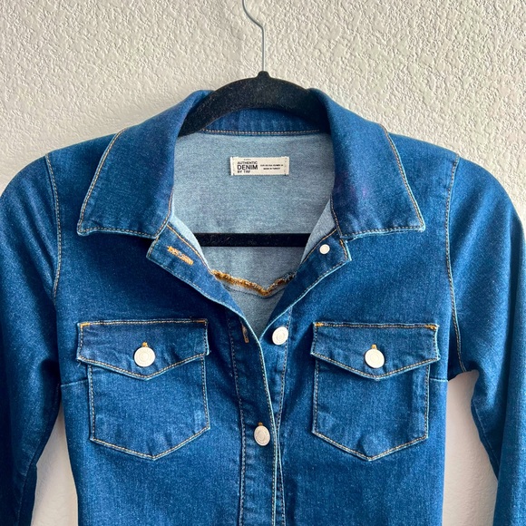 ZARA Authentic Denim Dress Shirt Mini Button-up Long-sleeve Navy Blue XS - Picture 7 of 7